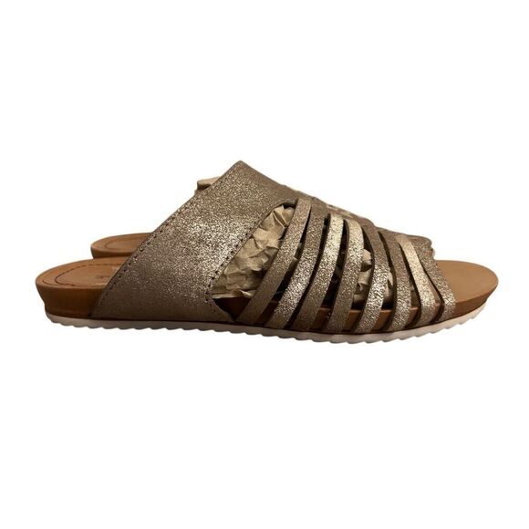 Trask Sandra Sandals sz 7 slip-on metallic gold comfy hand woven strap leather c - Picture 2 of 7